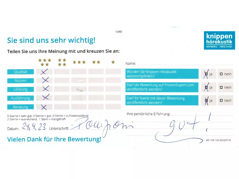 Handschriftliche Bewertung April 2023 Handschriftliche Bewertung April 2023