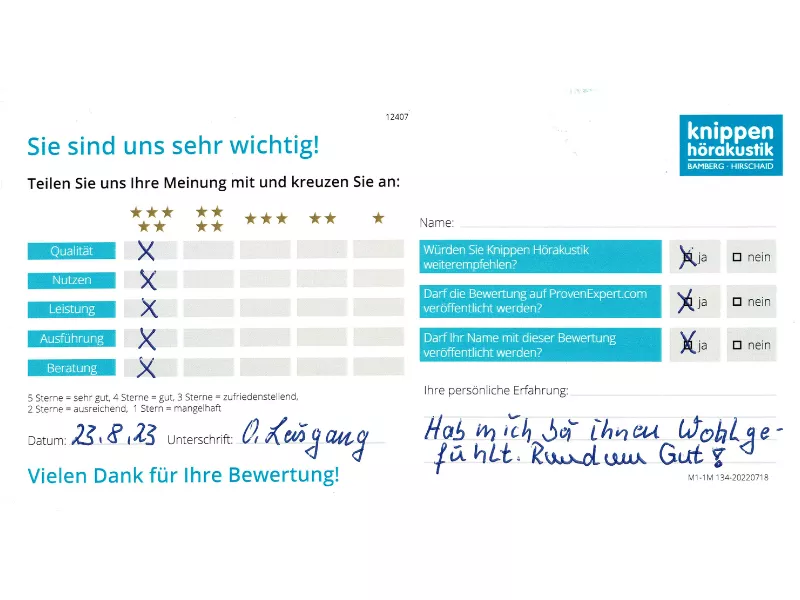 Handschriftliche Bewertung August 2023 Handschriftliche Bewertung August 2023