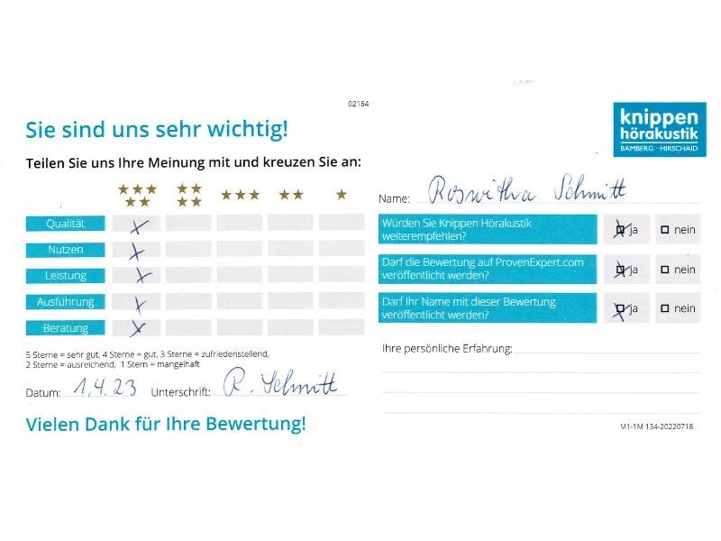 Handschriftliche Bewertung April 2023 Handschriftliche Bewertung April 2023